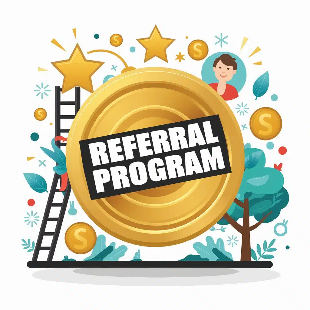 Refer Your Friends 1 a gold coin with a ladder and stars