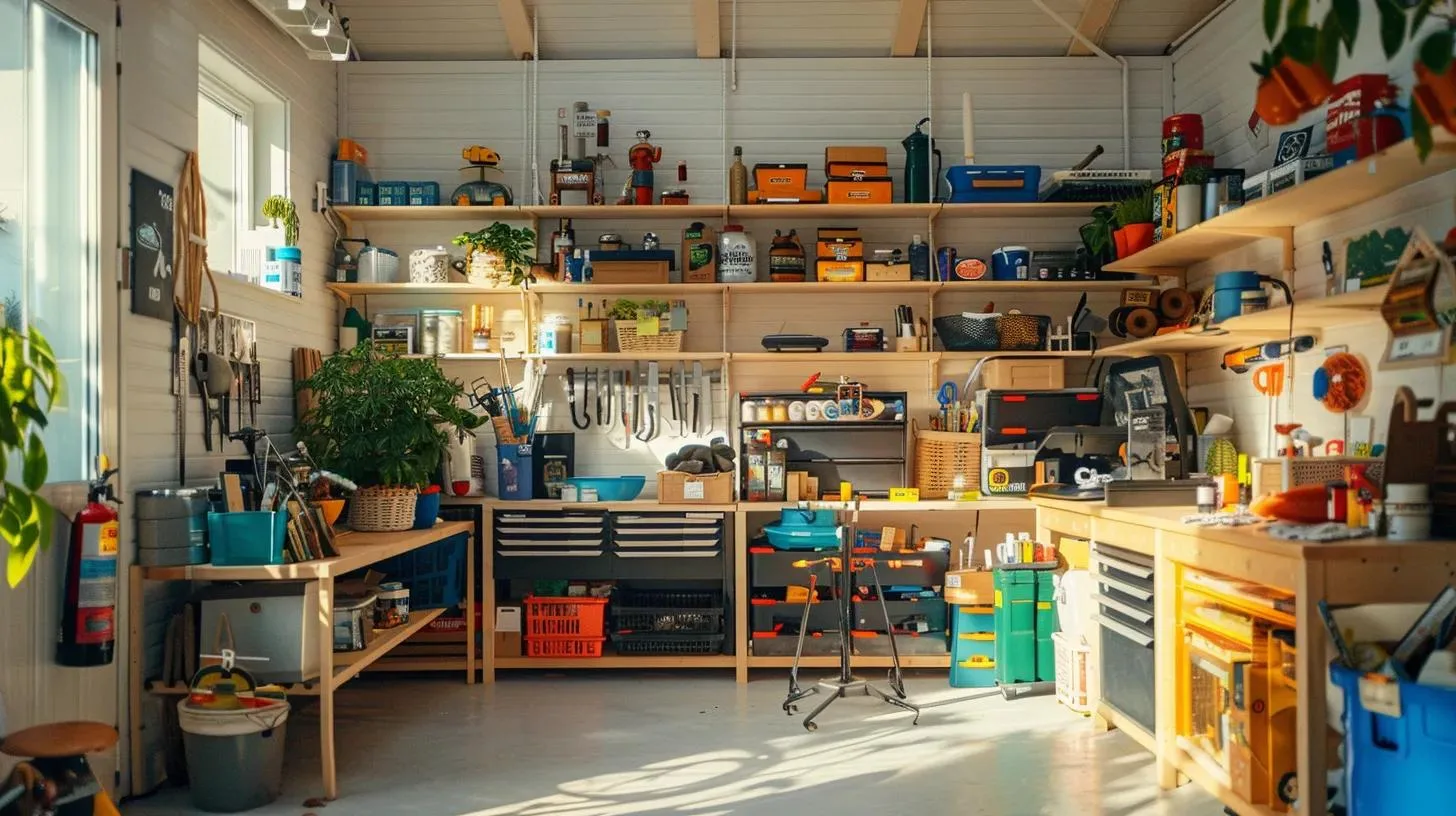 a bright, organized home workshop is filled with various pest management tools and over-the-counter products, displaying a mix of natural remedies and physical barriers, highlighting the diy approach to effective pest control within a contemporary indoor setting.