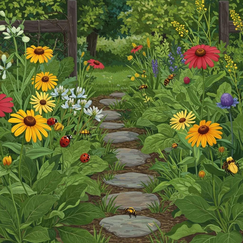 Comparing Long-Term Effects of Chemical and Natural Pest Control on Ecosystem Health 9 Thriving garden illustrating the long-term benefits of natural pest control