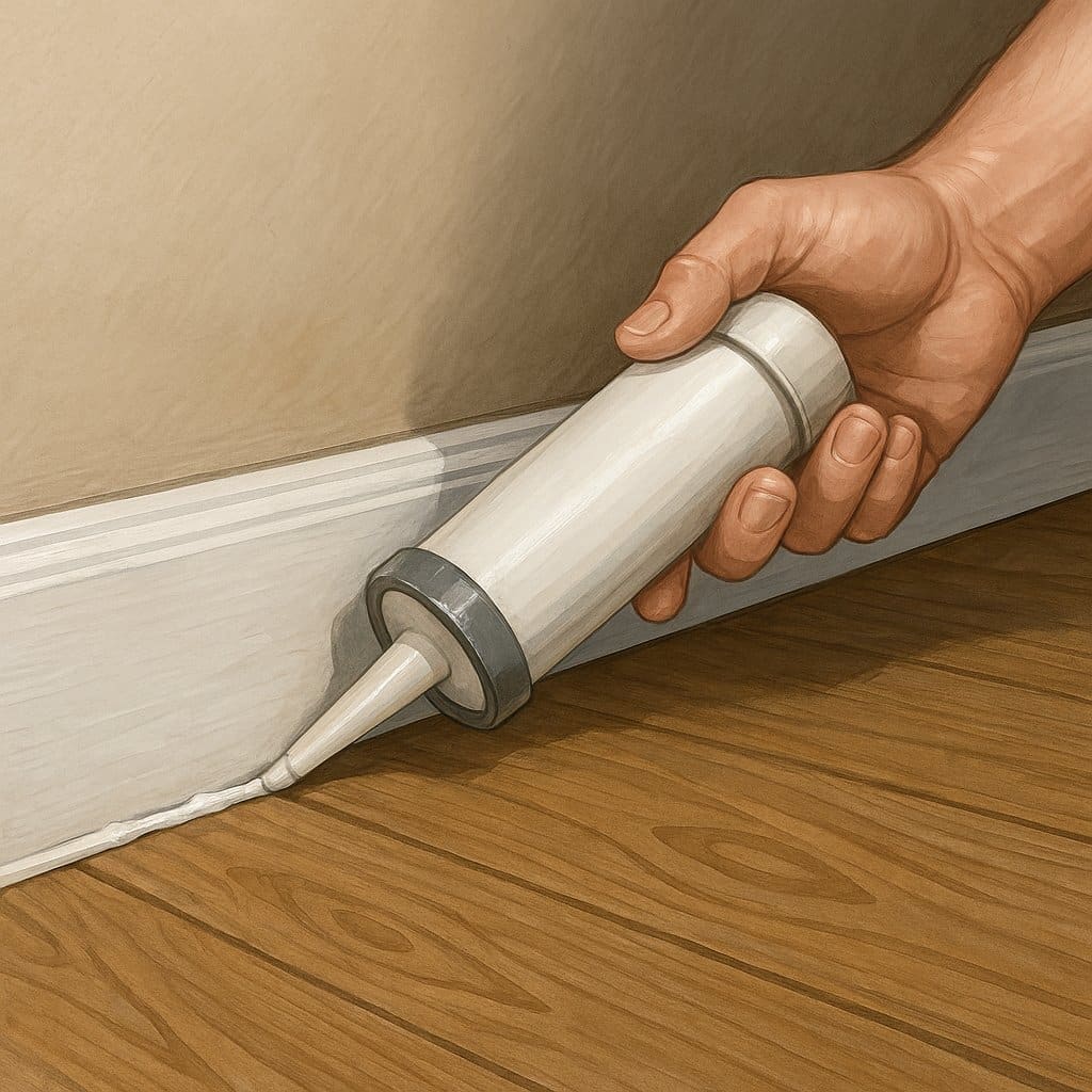 How to Get Rid of Palmetto Bugs in Pinecrest, FL: A Local Homeowner’s Guide 7 Hands sealing a crack with caulk to prevent pests from entering.
